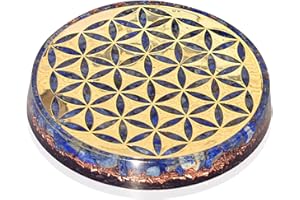 Orgonite Crystal Water Charging Plate with Lapis Lazuli Healing Crystals and Flower of Life –Chakra Healing Orgone Water Plate for Spiritual Protection and Cleansing (90mm)