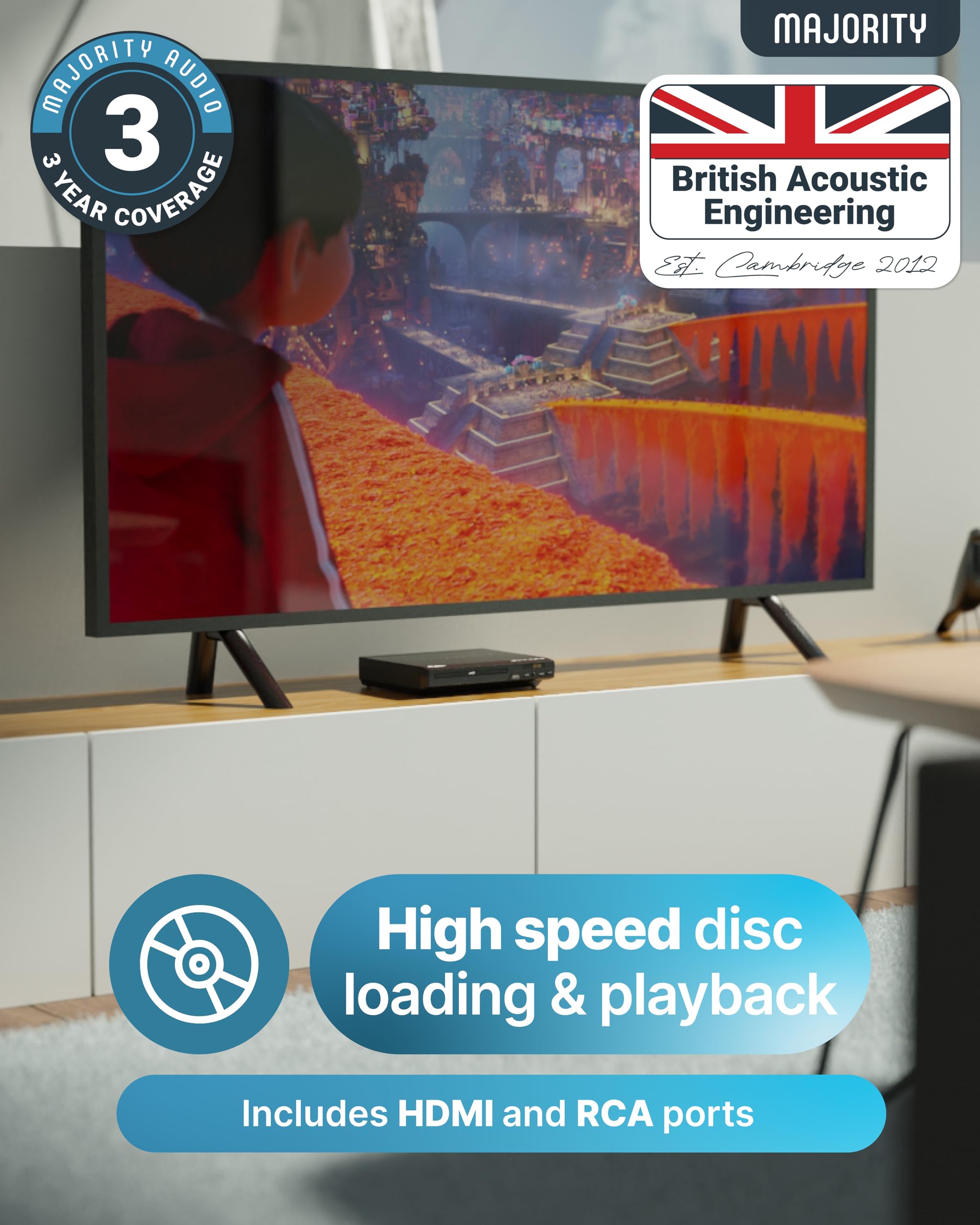 2025 Model HDMI DVD Player for TV | 1080P Region Free DVD-Players for Smart TV | Mini DVD Player with USB, CD & MP3 | HDMI Cable, RCA Cable & Remoted Control | MAJORITY DVD