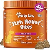 Zesty Paws Itch Relief for Dogs - Chews for Itching Skin & Coat - Omega-3 Fish Oil with EPA & DHA - Dog Allergy Relief Chews Supplement - Vitamin C & E Antioxidant Support - Chicken Flavor - 90 Count
