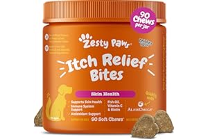 Zesty Paws Itch Relief for Dogs - Chews for Itching Skin & Coat - Omega-3 Fish Oil with EPA & DHA - Dog Allergy Relief Chews Supplement - Vitamin C & E Antioxidant Support - Chicken Flavor - 90 Count