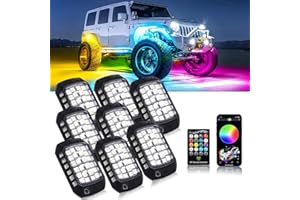 Goodream RGB Rock Lights, 8 Pods 36 LEDs SMD Chips Super Bright App Control Underglow Neon Light Exterior Chassis Wheel Well Glow Kit for Off Road Cars Trucks Jeep SUV UTV ATV RZR Golf Cart
