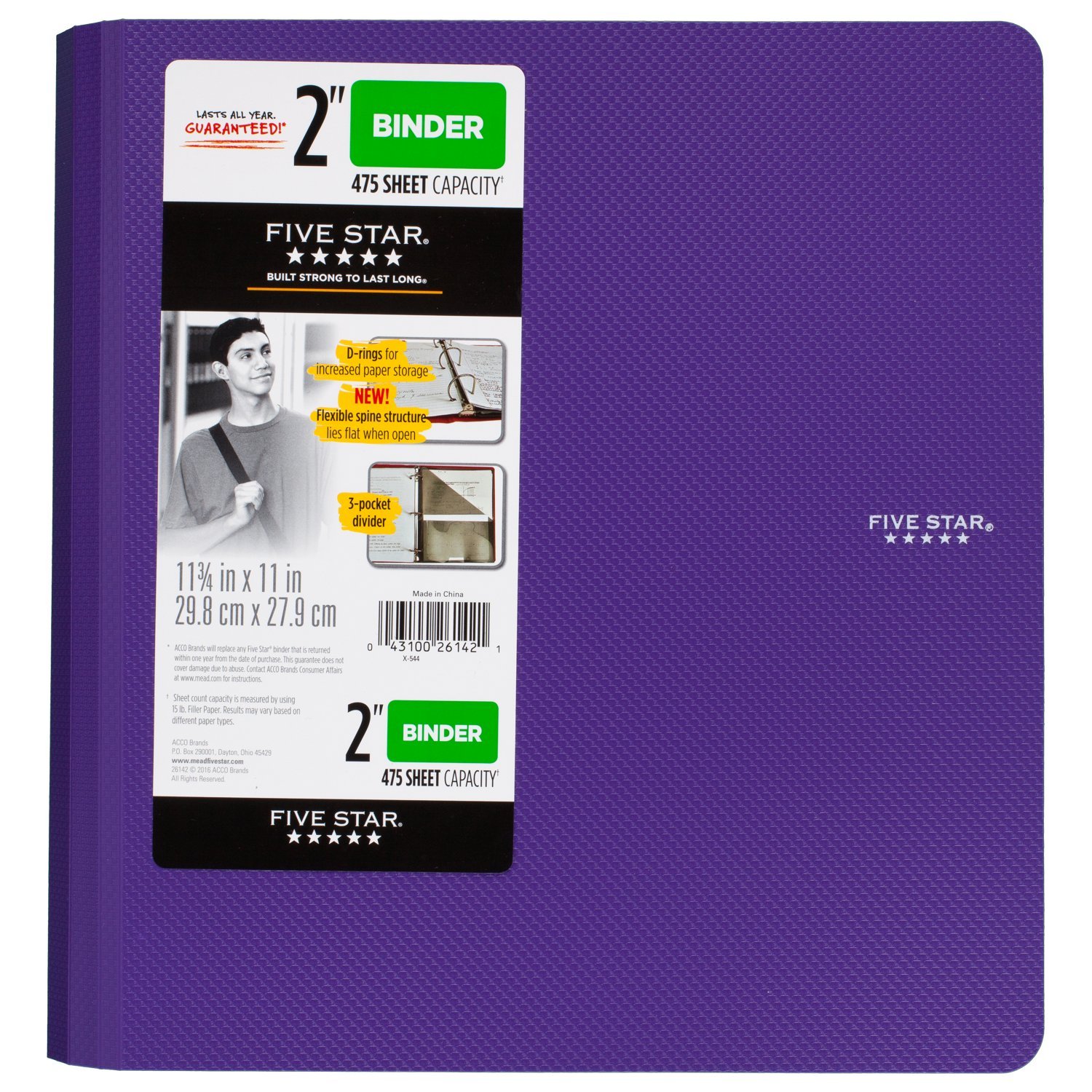 Five Star 2 Inch 3 Ring Binder, Plastic, Purple (73308)