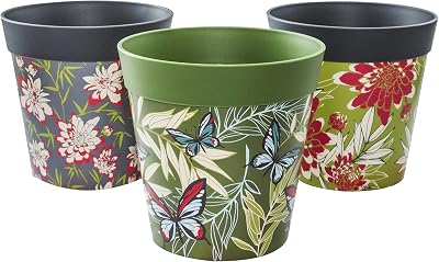 Hum Flowerpots Set of 3 15cm Indoor Outdoor Plastic Pots Green Grey