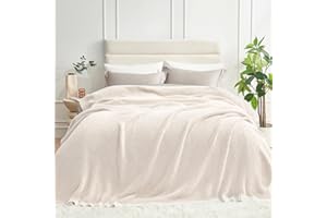 Snuggle Sac Queen Size Oversized Super Soft Bed Blanket - Warm & Cozy Knit Fuzzy Microfiber Blankets in Heather Ivory, 90 x 90