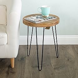 WELLAND Rustic Old Elm Wood Round End Table with