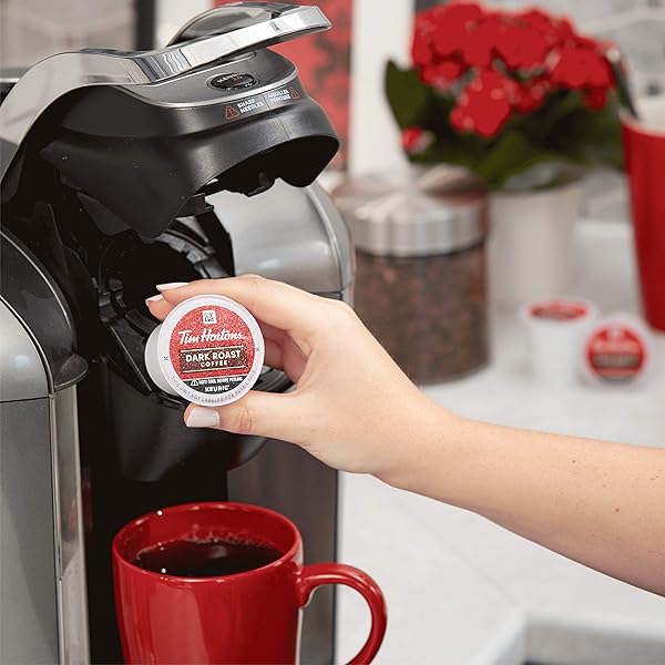 TIM HORTONS DARK ROAST COFFEE, SINGLE-SERVE K-CUP PODS COMPATIBLE WITH KEURIG BREWERS, 32CT K-CUPS,RED