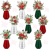 AmazingSpark 9 Pcs Christmas Poinsettia Flower Table Centerpiece Christmas Paper Poinsettia Honeycomb Decoration Holiday Red Flower Honeycomb Centerpiece for Birthday Party Ornaments