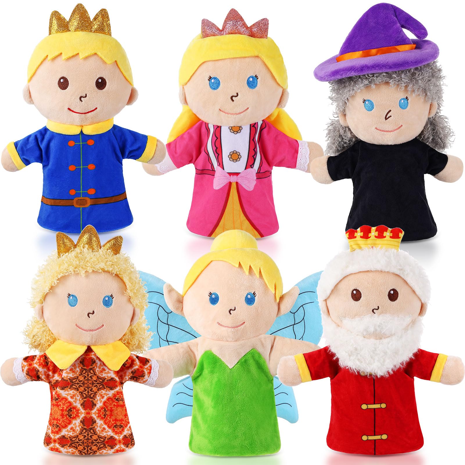 Photo 1 of 6 Pcs Castle Hand Puppets Fairy Tales Queen & King, Princess & Prince, Elf & Witch Plush Toys Role-Play Toy Puppets for Kids Storytelling Imaginative Pretend Play Teaching Preschool(6 Cartoon)
