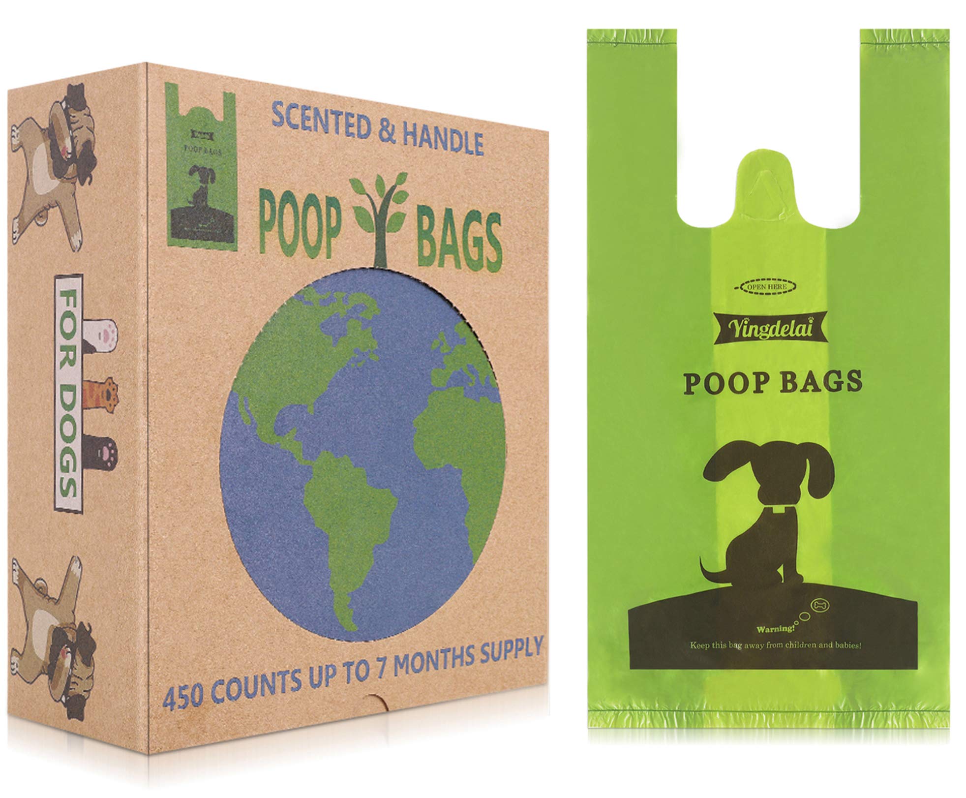 Biodegradable Poo Bags with Tie Handles - 450 Value Pack Strong & Thick Dog Poop Bags, Fresh Scented