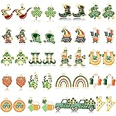 MARFOREVER 40Pcs/20 Pairs St. Patrick's Day Charms for Jewelry Making, Green Charms Assorted Shamrock Hat Coins Beer Gnome Enamel Lucky Charm Pendants for Bracelet Necklace Earrings Making Accessories