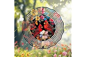 FKKsparkler Cardinal Wind Spinner, Red Bird Wind Chimes for Garden Yard Decor, Outdoor Metal 3D Stainless Steel Hanging Wind Spinner 10 inch