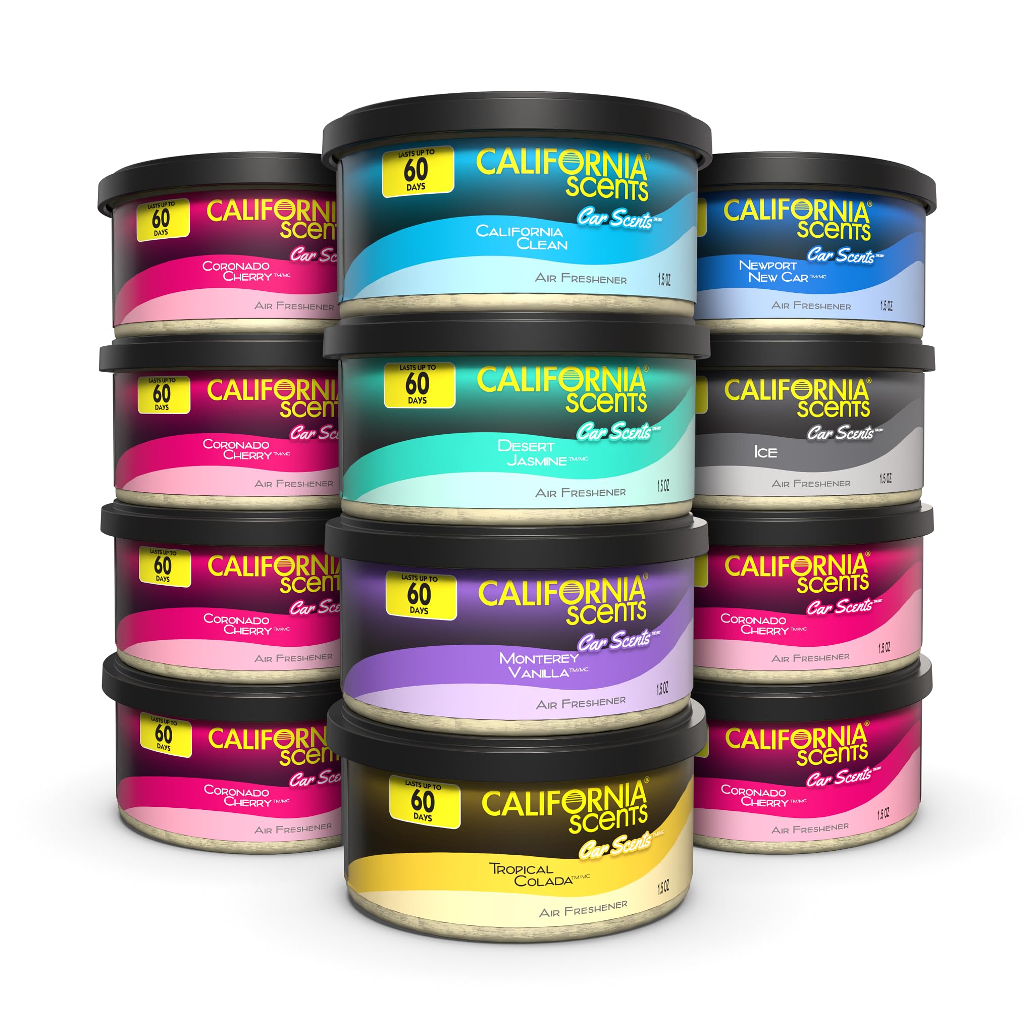 Photo 1 of Can Air Freshener and Odor Neutralizer by California Scents, Set of 12 Spillproof Cans for Home and Car, Assorted Scents, 1.5 Oz Each (Packaging May Vary)