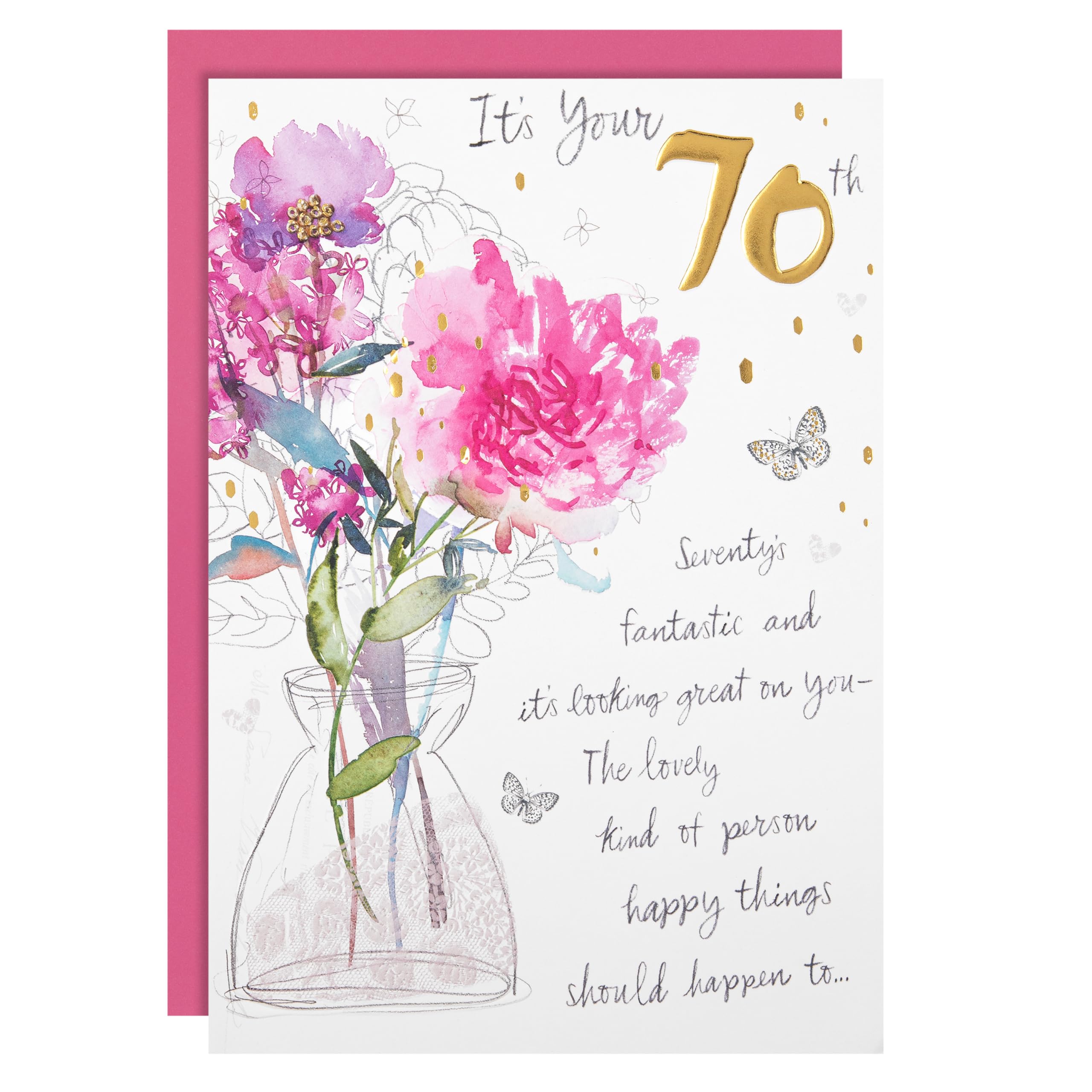 Hallmark 70th Birthday Card - Classic Embossed Floral Design