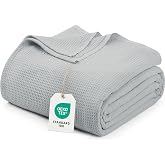 Utopia Bedding Cotton Blend Cool Grey Waffle Blanket Queen - 90x90 Inches | Lightweight, Skin Friendly, Breathable, All Season, Luxury, Bed, Couch, Sofa
