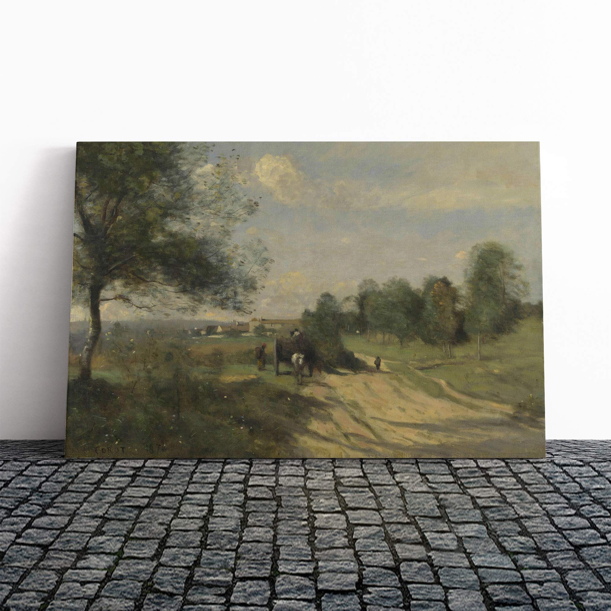 Jean-Baptiste Camille Corot The Wagon Canvas Print | Gallery Wrapped 30mm Frame Wall Art | 20x14 inches | Ready to Hang | Modern Picture | Living Room Bedroom Lounge Office
