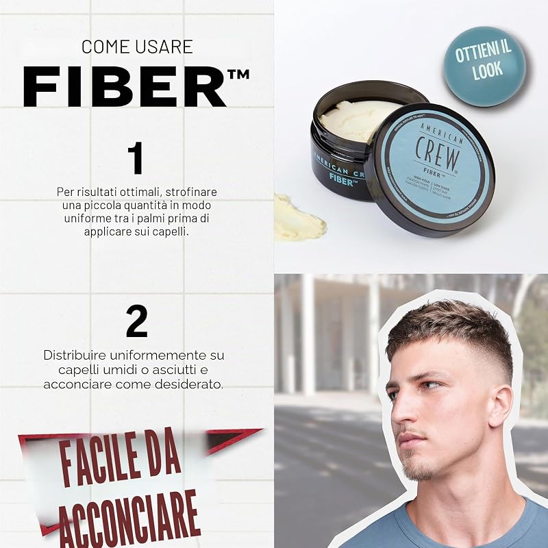 Fiber, Cera Capelli Uomo, Tenuta Forte & Finish Opaco, Texturizza & Ispessisce i Capelli, 85g