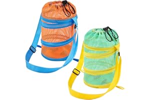 WAWSAM Kids Mesh Beach Bag Set, 2 PCS Sea Shell Bag for Beach, Kids Beach Essentials Shell Collecting Bag for Boys Girls Beac