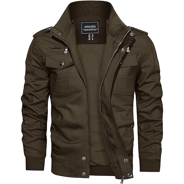 MILITARY JACKET 改討版 ZYXTIM Men's Cotton Lightweight Multi Pockets Zip Front Stand