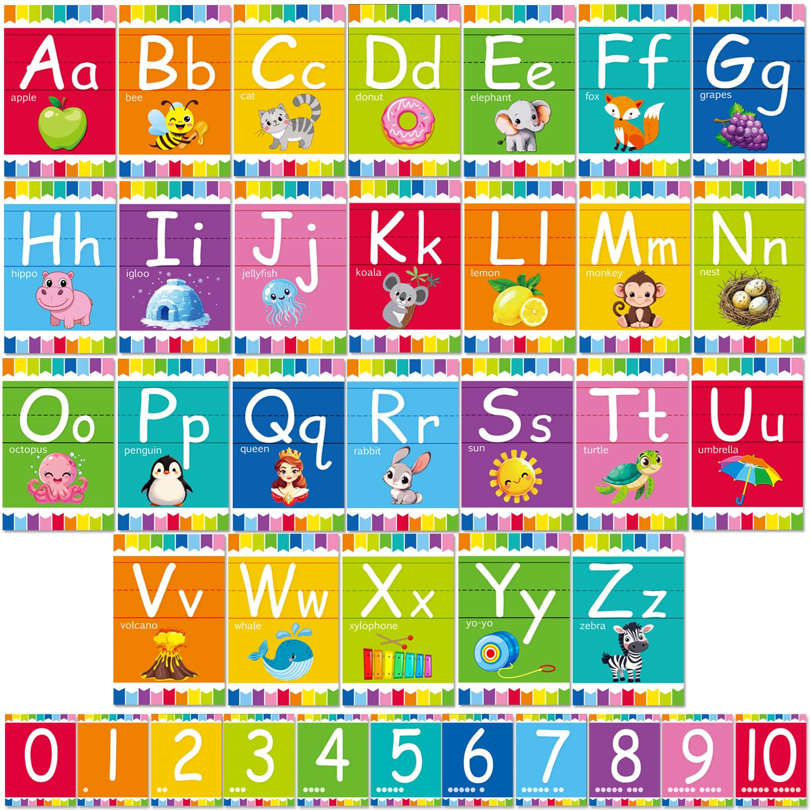 Photo 1 of Adduster in Board Letters - ABC Alphabet Poster Classroom Decor Set Preschool English Poster Kindergarten/Primary School Classroom Wall Decor Daycare/Homeschool Supplies 10inx5.5in (Colorful-Cartoon Pattern)