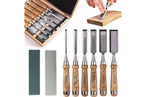 HAWERK Wood Chisel Set - Wood Chisel Sets with Premium Wooden Case - Small Carving Wood Chisels for Woodworking - Includes 6 pcs Wood Working Chisels & 2 Sharpening Stones
