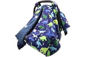 TANOFAR Car Seat Cover Baby, Carseat Covers Baby Boy Girl, Peekaboo Opening Infant Car Seat Cover for Winter, Warm & Cozy, Blue Dinosaur