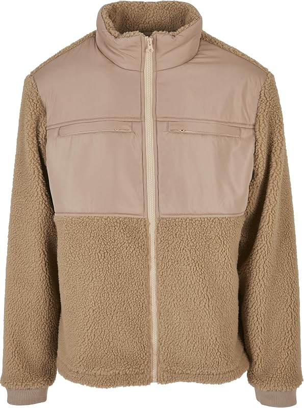 Patched Sherpa Jacket Veste, Beige uni, M Homme
