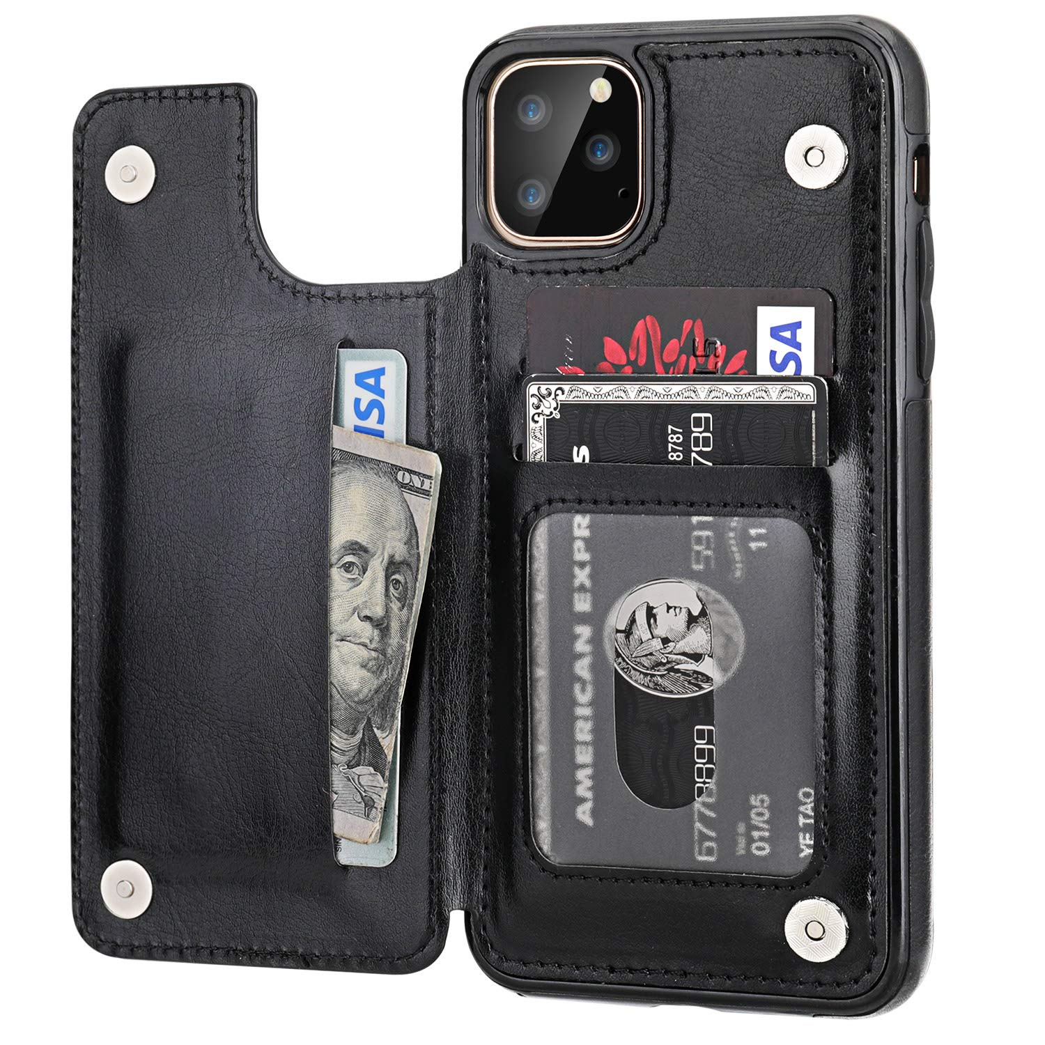 Photo 1 of for iPhone 11 Pro Max Wallet Case with Card Holder,OT ONETOP PU Leather Kickstand Card Slots Case,Double Magnetic Clasp and Durable Shockproof Cover for iPhone 11 Pro Max 6.5 Inch (Black)