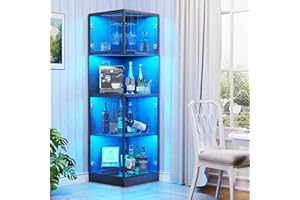 BROTTAR Corner Bar Cabinet with LED Lights, 63" Modern Wine Bar Cabinet for Liquor and Glasses, 4-Tiers Home Coffee Cabinet with Open Storage Shelf for Living Room, Dining Room, Kitchen (Black)
