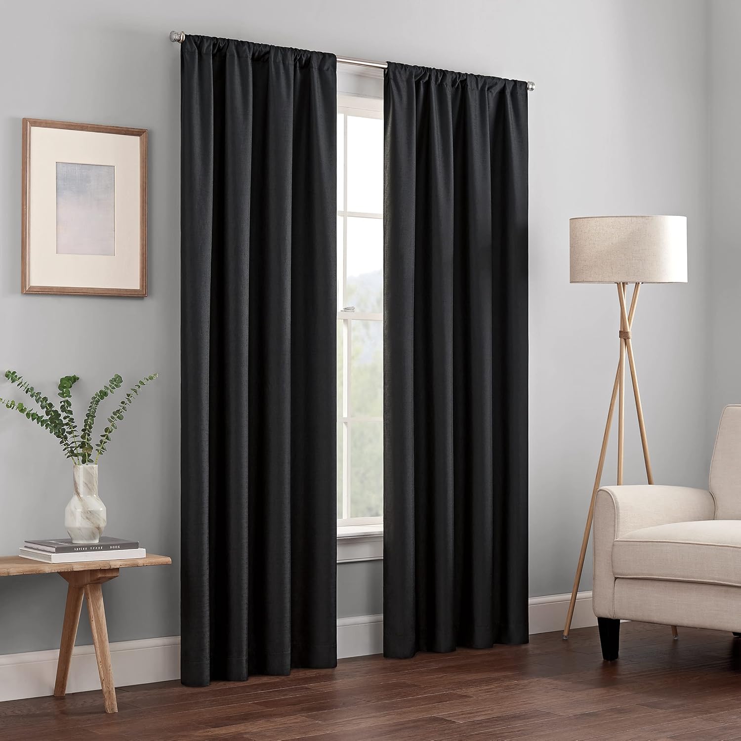 Window Treatments - ECLIPSE Kendall Modern Blackout Thermal Rod Pocket Window Curtain for Bedroom or Living Room (1 Panel), 42 X 63, Black