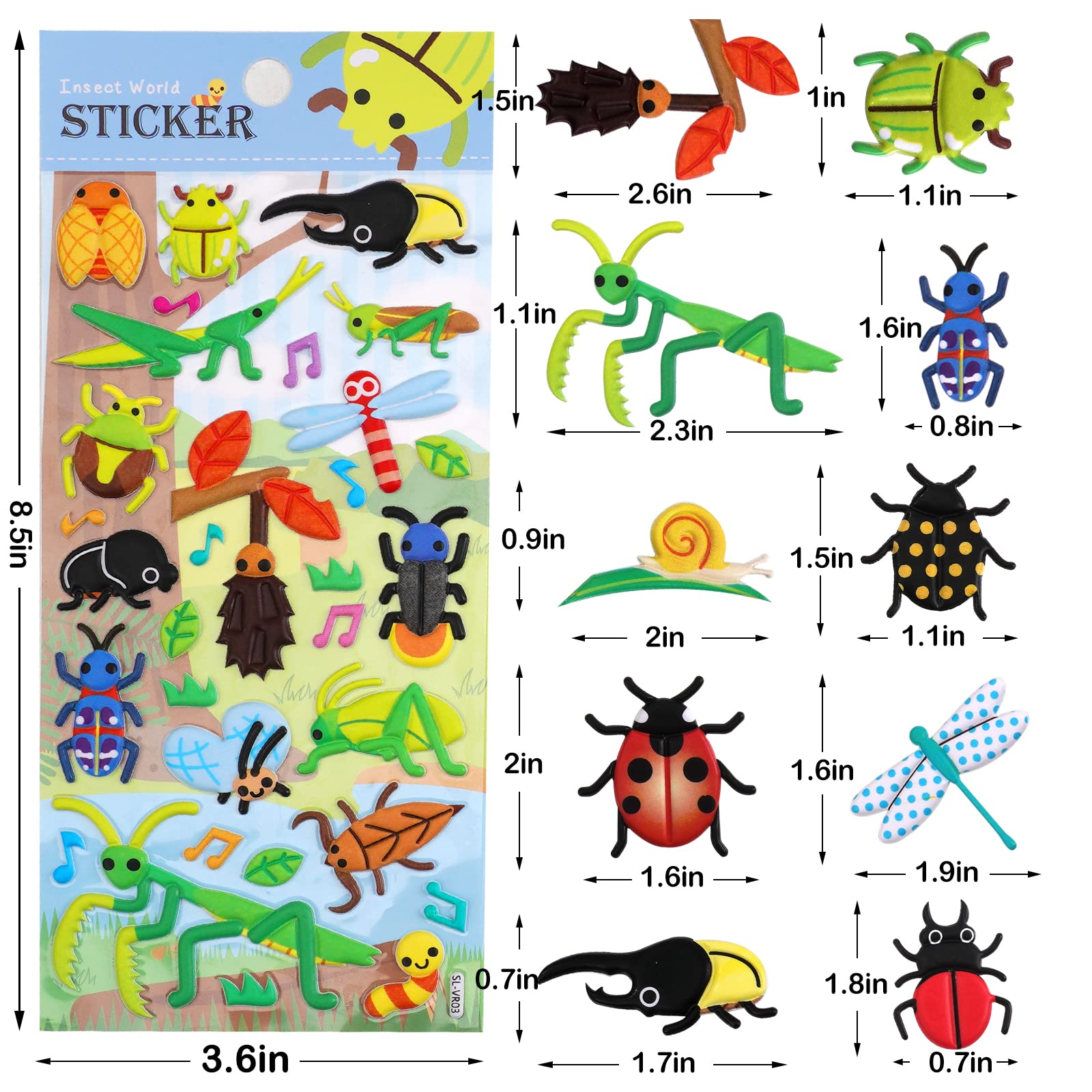 Puffy Insect Stickers for Kids Toddlers,3D Foam Bug Sticker with Ladybug Butterfly Praying Mantis Caterpilla Dragonfly Stickers and Small Worm Sticker for Preschool,4 Pack.