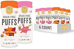 Serenity Kids 6+ Months Grain Free Puffs Toddler & Baby Snack | No Added Sugar, Gluten & Rice Free, Allergen Free | Made with Organic Cassava, Veggies, and Herbs | Very Veggie Variety Pack | 6 Count