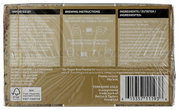 YORKSHIRE TEA, GOLD, PILLOW TEA BAGS, 40 COUNT (PACK OF 1), PREMIUM BLEND, RICH, SMOOTH, AND SATISFYING, CLASSIC BRITISH BREAKFAST BLEND, CAFFEINATED, ENJOY HOT OR ICED, 40 TEABAGS