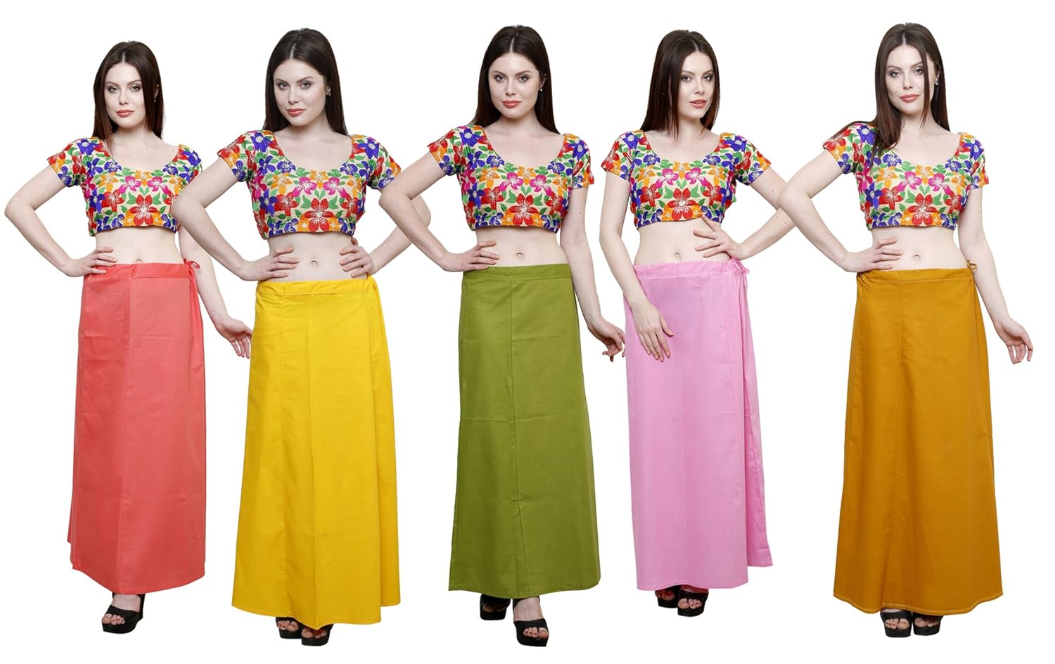 pistaa combo of 5 women's cotton best ethnic indian solid readymade inskirt saree petticoats