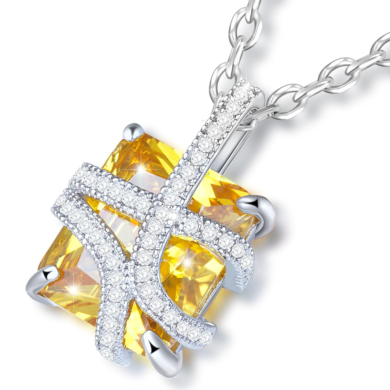 Dawanza Regalos Navidad Collar Mujer Oro Plateado Zirconia Cúbica Amarillo con Colgantes