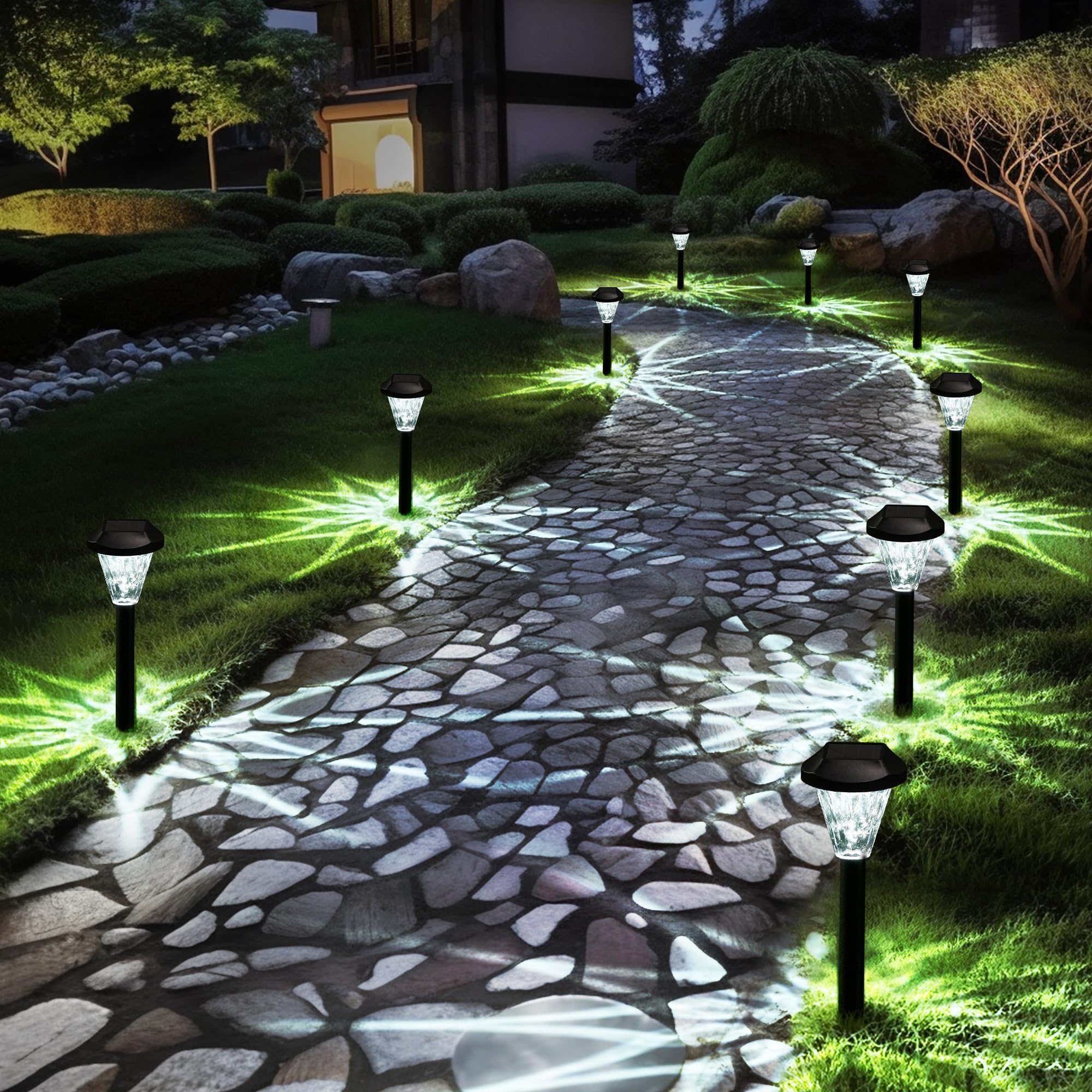 In Ground Solar Lights Outdoor Bell Howell Solar Pathway Lights 4 Pack IP65  Waterproof Solar Lights Outdoor, Auto On/Off Garden. Landscape Lighting,  White Path, Powered For Yard Driveway Walkway Patio Lawn Solar, image size:2000x2000