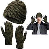 Fivali Winter Hat and Gloves Set: Windproof Thermal Beanie Warm Touchscreen Gloves for Men Women Commuting Skiing Hiking