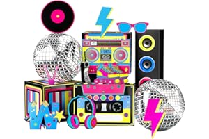 Saypacck 14 Pcs 80s 90s Party Decorations Hip Hop Favor Set Large Paper Boombox Boxes Novelty Treat Boxes Boom Cassette for Retro 1980s 1990s Theme Birthday Neon Disco Music Party Supplies
