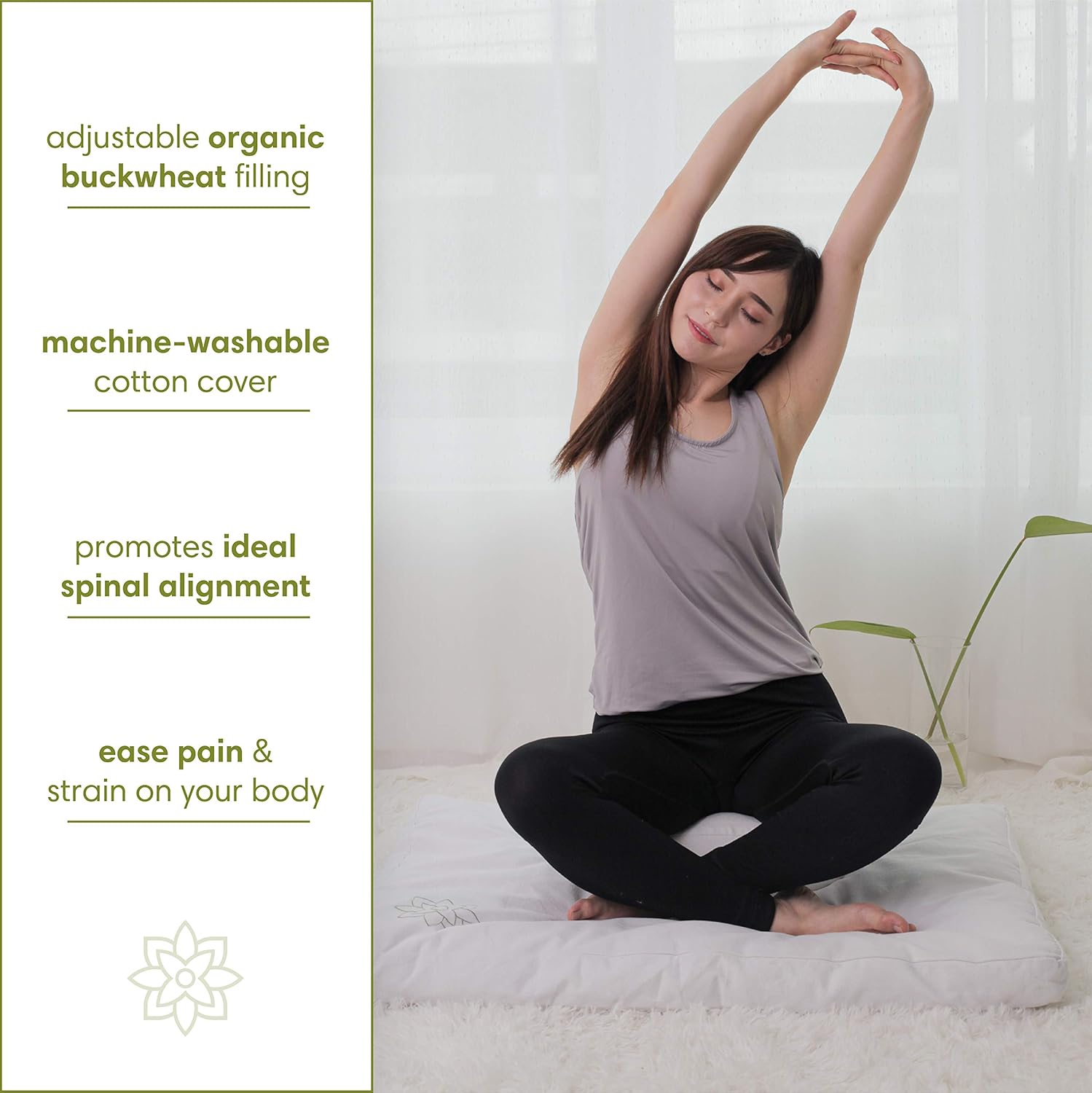 Mindful and Modern Large White Zafu Meditation Cushion - Yoga Floor Pillow for Best Posture - Buckwheat Hull Filled Round Cushion with Removable Cover and Carry Handle : Sports & Outdoors