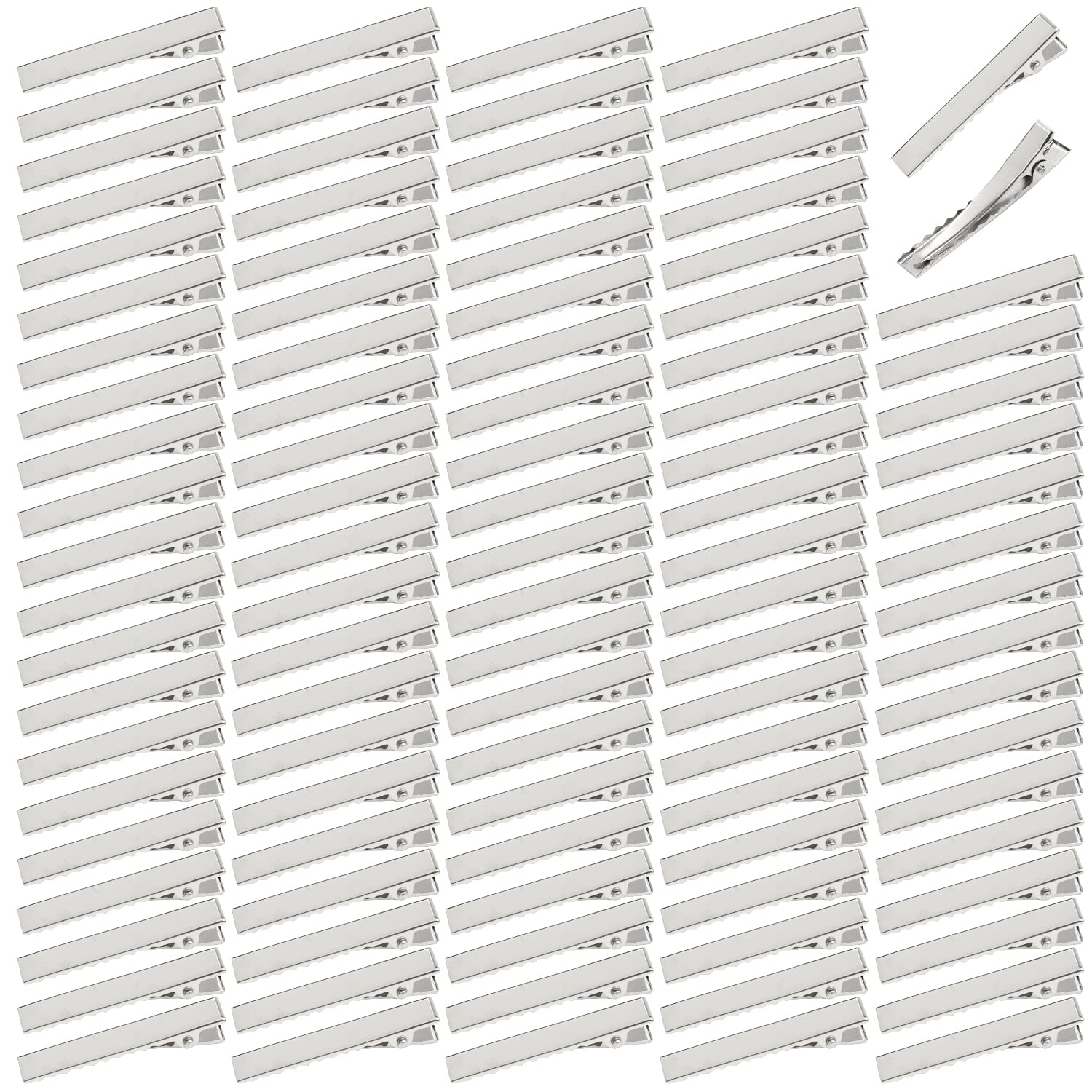 100 Pack Plain Silver Duckbill Alligator Metal Hair Clips Crocodile Clips Hair Pins Sectioning Curl Clips Small Barrettes Craft DIY Accessories for Women (45mm)
