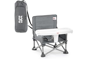 Bright Starts Pop 'N Sit Portable Booster, Indoor/Outdoor Use, Floor Seat with Feeding Tray, Grey, 6 Mos - 3 Yrs