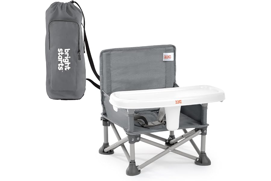 Bright Starts Pop ‘N Sit Portable Booster Seat, 3-in-1 Floor Seat, Travel High Chair & Toddler Booster with Feeding Tray, Ind