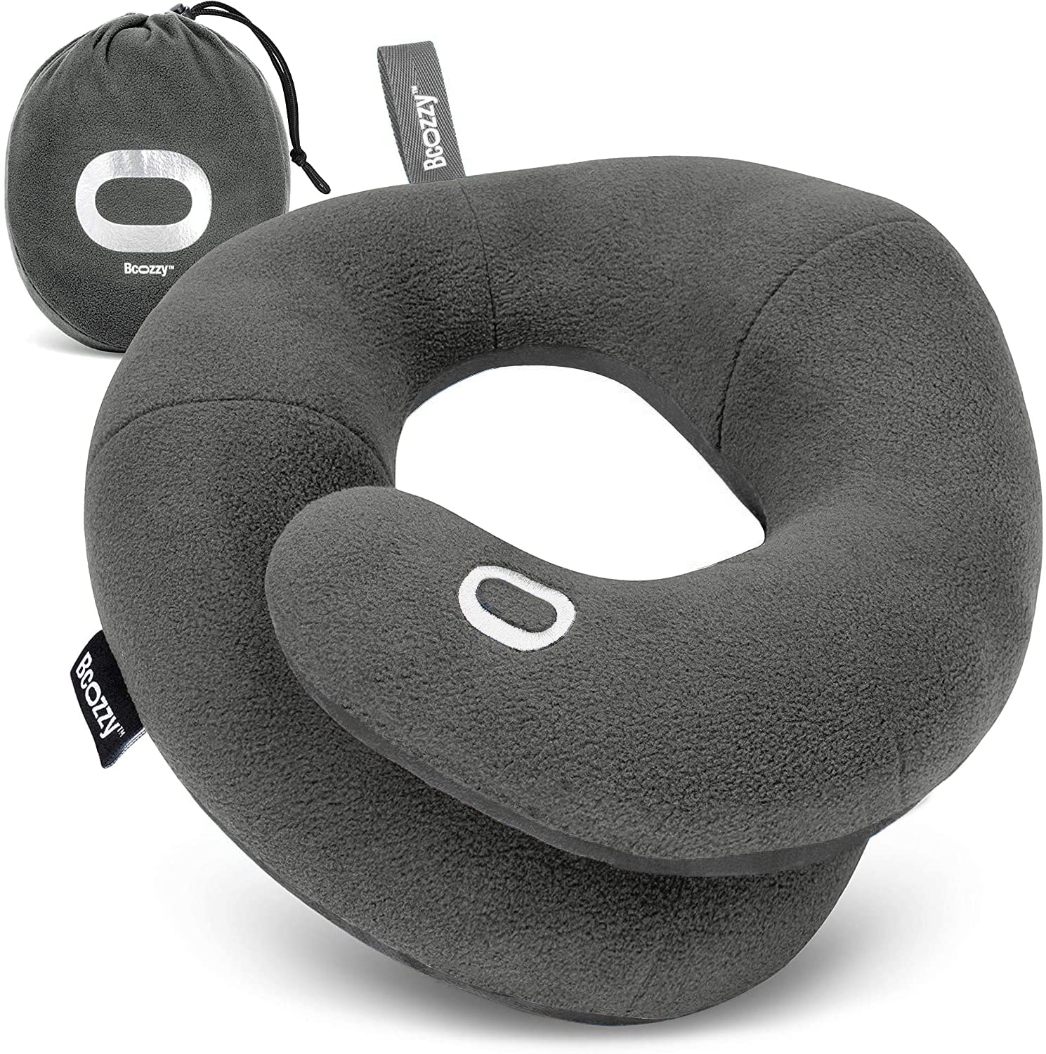 BCOZZY Neck Pillow for Travel Provides Double Support to The Head, Neck, and Chin in Any Sleeping Position on Flights, Car, and at Home, Comfortable Airplane Travel Pillow, Size X- Large, Gray