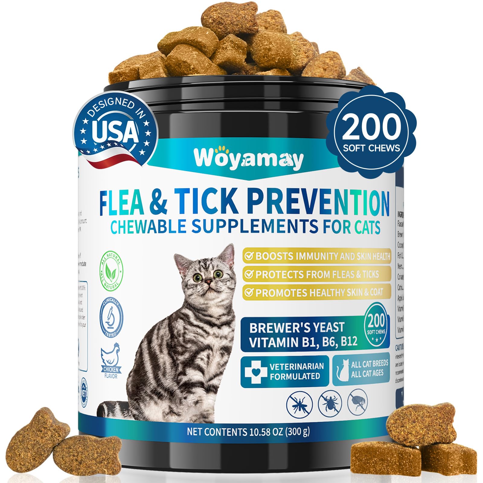 Woyamay Flea Treatment for Cats, 200 Treats Flea