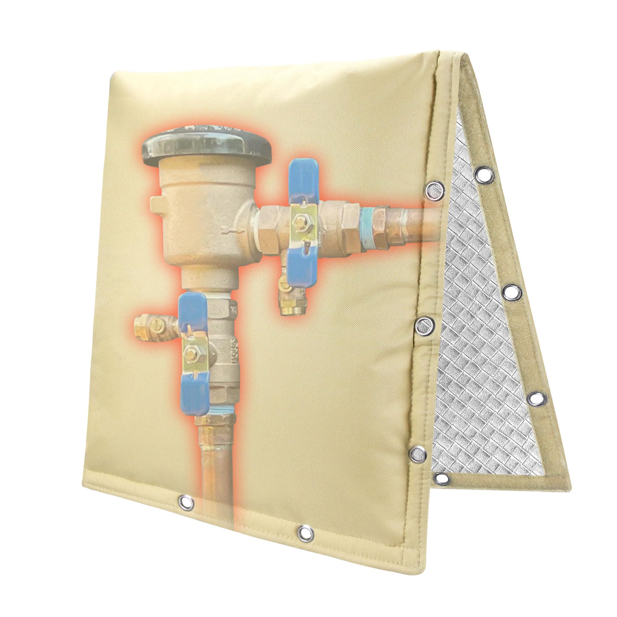 Photo 1 of 2-Way Opening Backflow Preventer Insulation Cover 5°F,Sprinkler Cover for Outside,5 Layers Waterproof 600D Sprinkler Valve Well Pump Cover for Winter Freeze Protection 24" W x 24" H, Khaki