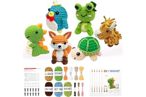 DATUNSU 6PCS Crochet Kit for Beginners, 2025 Knitting Kit with Step-by-Step Video Tutorials, Beginner Crochet Kit for Adults, Crochet Animal Kit for Beginners Kids, Complete Kit Included 6 Cute Animals
