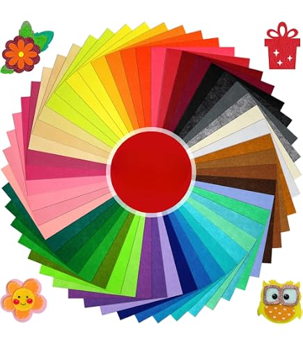 Lot de 40 feuilles de tissu en feutre non tissé, couleurs assorties, 15,2 x 15,2 cm, pour enfants, bricolage, couture, patchwork, projets scolaires, décoration