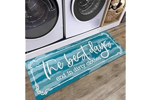 KOZYFLY Laundry Room Rug Runner 20"x48" Non Slip Laundry Rug Kitchen Rugs Washable Laundry Room Mat Waterproof Mudroom Floor Carpet Runner Bathroom Laundry Room Decor Farmhouse Rugs, 2x4, Teal