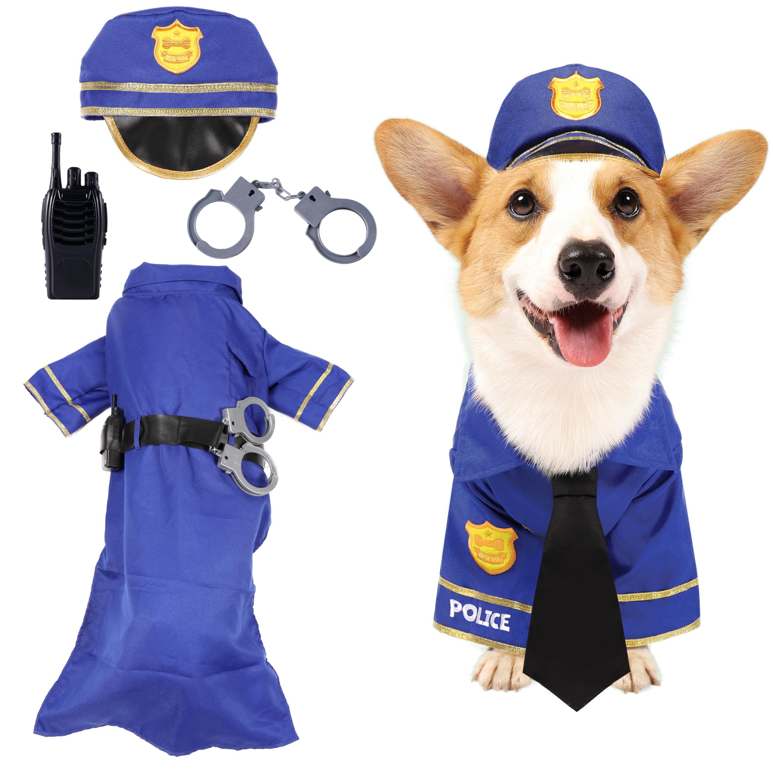 Photo 1 of Spooktacular Creations Halloween Dog Pet Police Costume Shirt with Belt, Handcuffs, Walkie Talkie for Halloween Dress-up Party, Role Play, Carnival Cosplay, Holiday Decorations Clothes (Small)