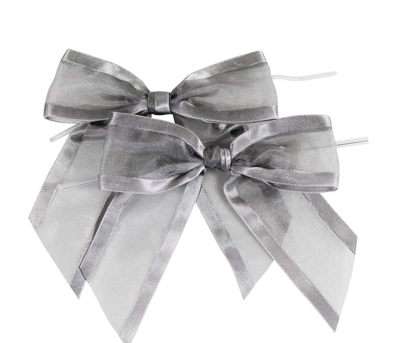 White PreTied Organza Bows with Twist Ties. Pack of 12