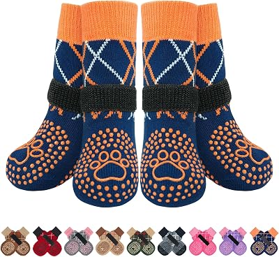 BEAUTYZOO 6Pcs Dog Socks Anti Slip Non-Skid Boots Large Blue L